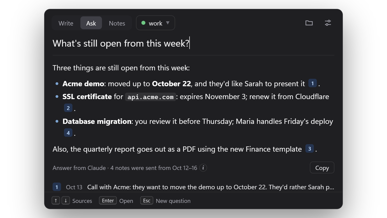 A weekly summary with numbered sources